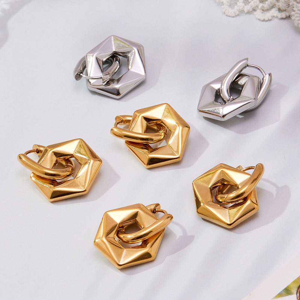 B廠【F364】不鏽鋼幾何異形橢圓吊墜耳環INS歐美風簡約氣質耳飾鍍18k金
 25.11-1