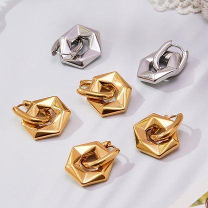 B廠【F364】不鏽鋼幾何異形橢圓吊墜耳環INS歐美風簡約氣質耳飾鍍18k金
 25.11-1