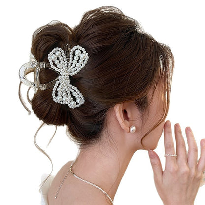 C廠【G38】珍珠蝴蝶結抓夾女高級感2026新款後腦勺髮夾盤髮半紮髮鯊魚夾髮飾
 26.04-3