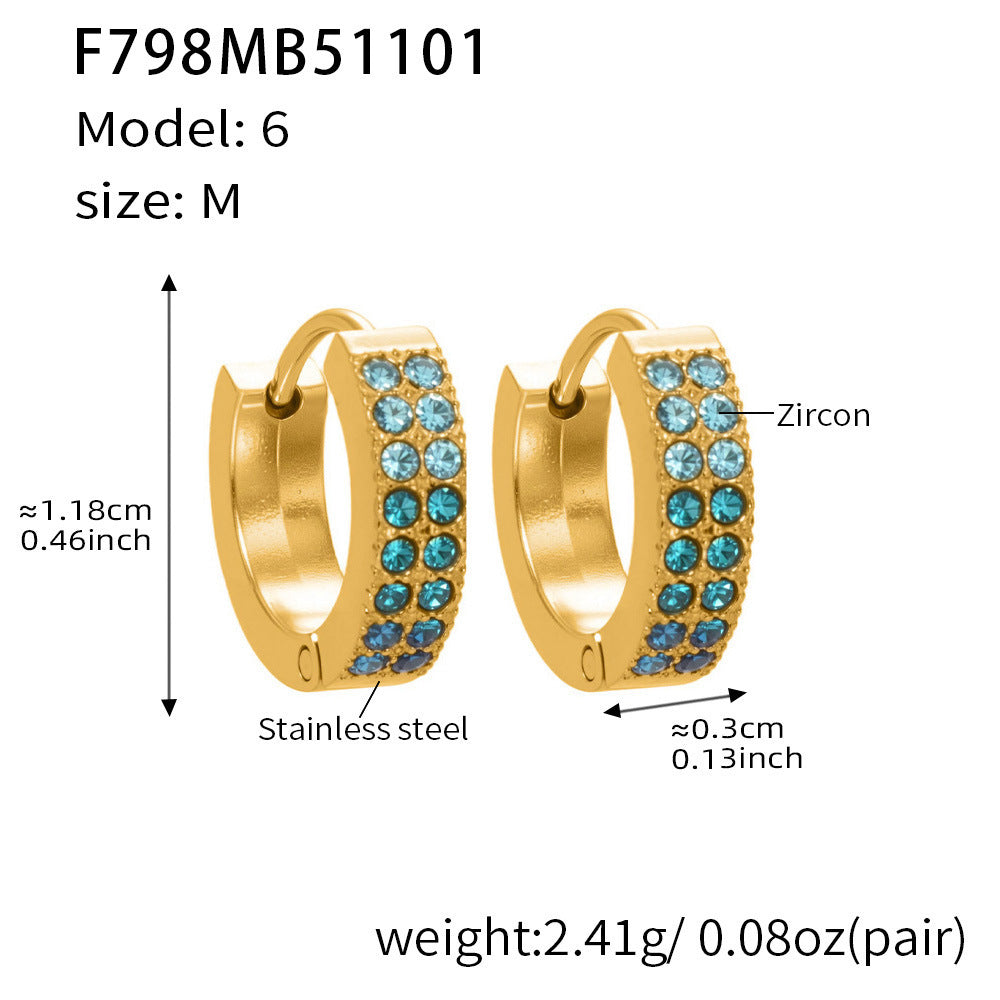 B廠【F798】簡約C型鑲彩鑽拼色鋯石耳扣不鏽鋼鍍18k真金輕奢小眾耳環女
 25.11-1