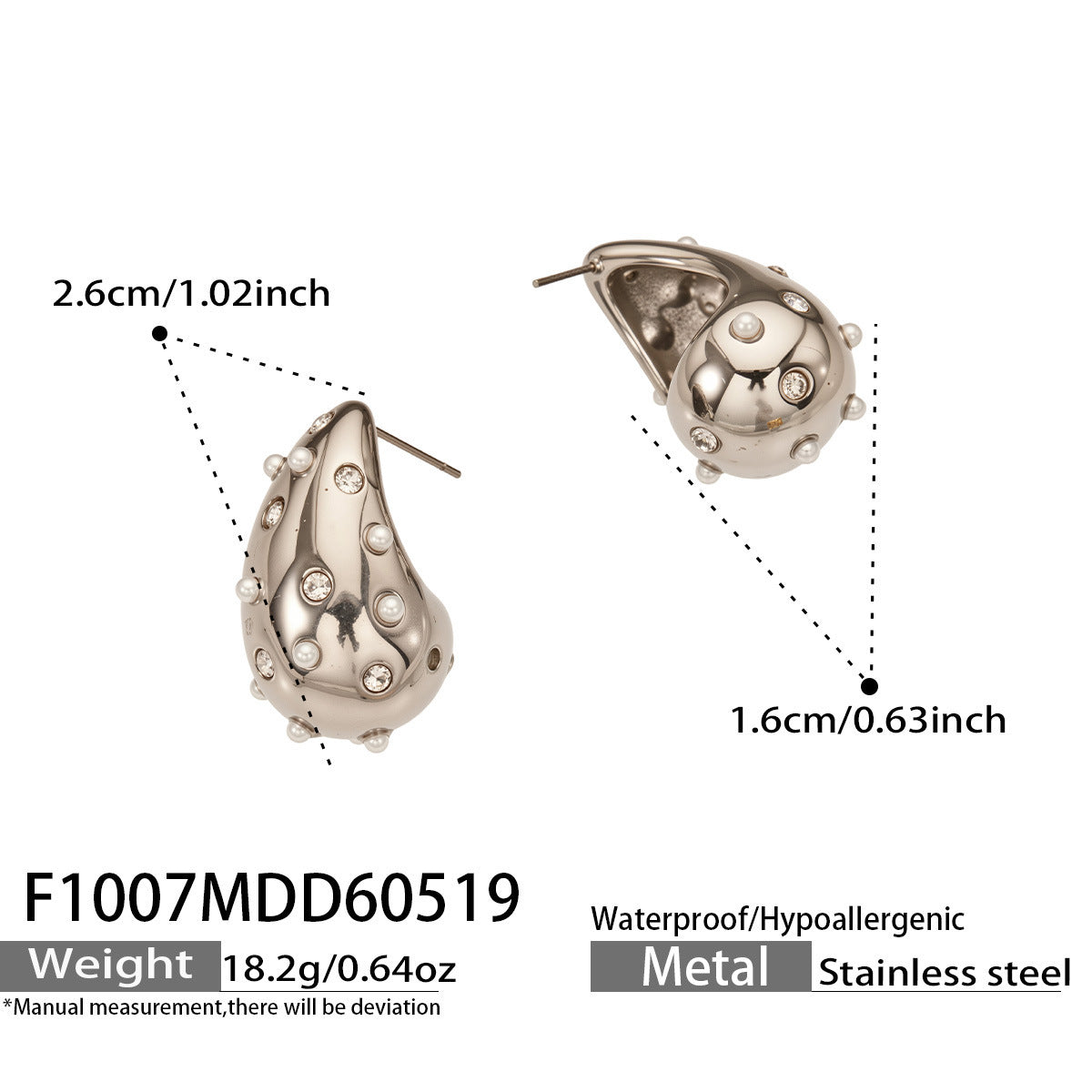 B廠【F1007】歐美新款INS小眾貝珠水鑽水滴形耳環幾何鏤空不鏽鋼鍍18k真金耳飾
 26.05-4