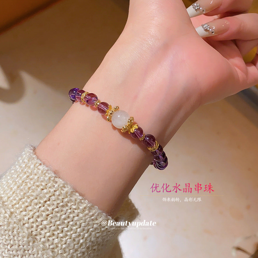 A廠【HB4084】優化紫水晶串珠鋯石手鍊復古新中式文玩手串簡約時尚百搭手飾小眾 25.07-2