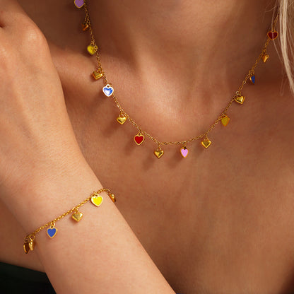 B廠【TXP236】絢彩滴油多愛心吊墜配件鎖骨鏈小眾設計感手鍊不銹鋼套裝女 25.03-4