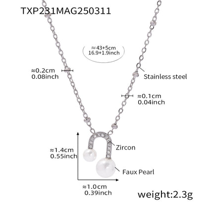 B廠【TXP231】U型貝珠鋯石項鍊耳環小眾設計感輕奢時尚鎖骨鏈耳飾套裝女 25.03-3