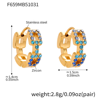B廠【F659】方塊彩鑽鋯石超閃精緻小耳扣耳環不鏽鋼鍍18k真金百搭耳飾
 25.11-1
