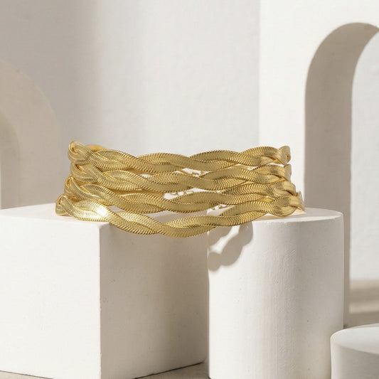 B廠【E004】歐美ins風交叉纏繞刀片鍊手鍊簡約小眾時尚百搭手飾不鏽鋼鍍18K金
 26.02-1