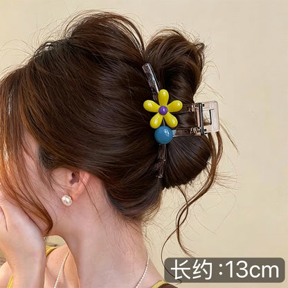 C廠【X445】撞色花朵圓珠抓夾女高級感鯊魚夾2026新款後腦勺飽滿盤髮夾髮飾
 26.06-2