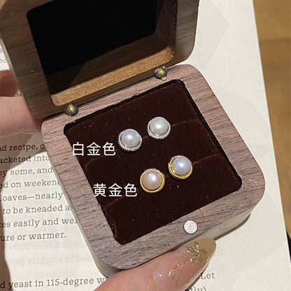 E廠【DQ10262E】法式復古淡水珍珠耳環女S925純銀時尚氣質幾何簡約耳環潮 25.06-4