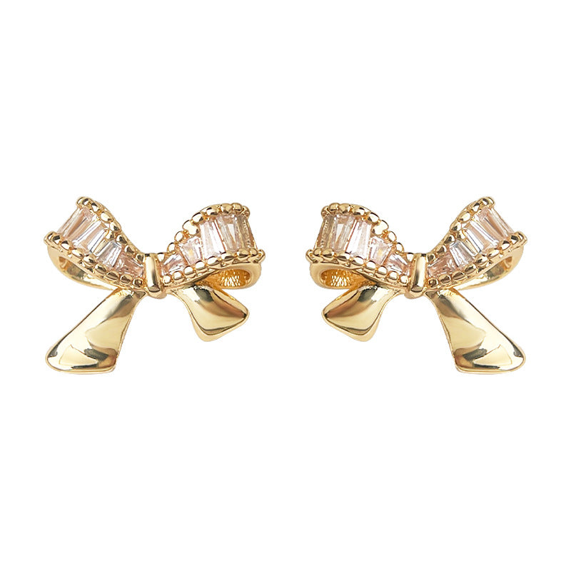 C廠【6282】時尚高級感微鑲鋯石925銀針鍍14K簡約通勤百搭蝴蝶結耳環耳飾
 25.10-5