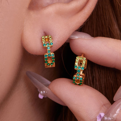 B廠【F659】方塊彩鑽鋯石超閃精緻小耳扣耳環不鏽鋼鍍18k真金百搭耳飾
 25.11-1