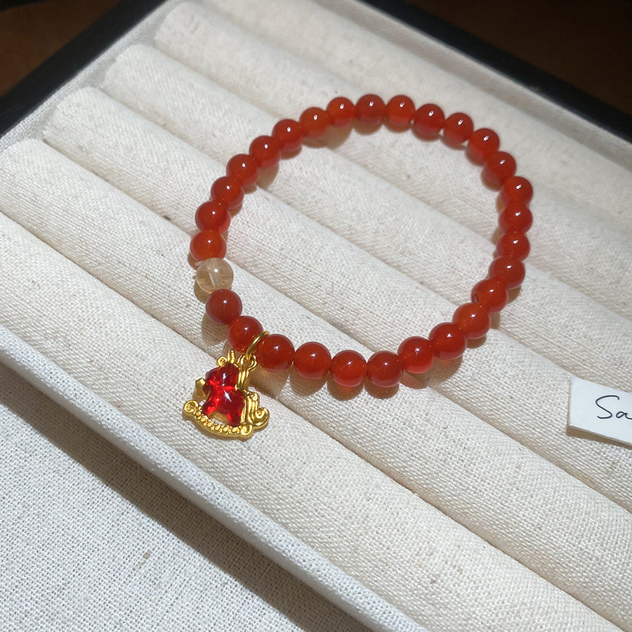 A廠【HB4808】新中式瑪瑙串珠小馬本命年手鍊文藝氣質手串手環小眾設計感手飾女
 25.10-5