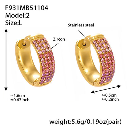 B廠【F931】彩色鋯石拼色圓圈耳環大中小尺寸耳扣不銹鋼鍍18k真金飾品
 25.11-2