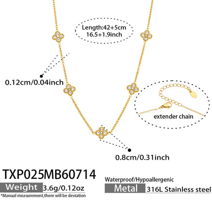 B廠【TXP025】歐美多巴胺系列四葉花不銹鋼鍍18k金 鑲嵌鋯石項鍊手鍊女飾品套裝
 26.07-4
