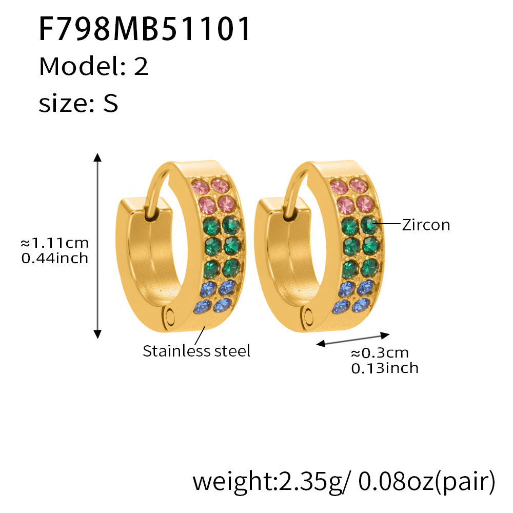 B廠【F798】簡約C型鑲彩鑽拼色鋯石耳扣不鏽鋼鍍18k真金輕奢小眾耳環女
 25.11-1