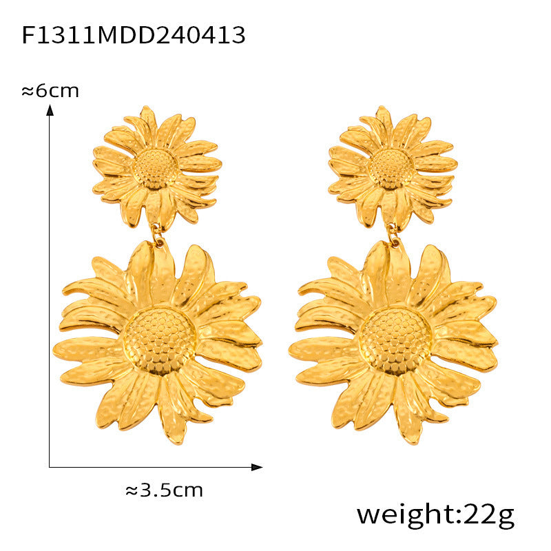 B廠【F1231-1312】歐美跨境熱賣大小圓環空心花朵耳墜鈦鋼鍍18K金色誇張耳環飾品女 24.04-3