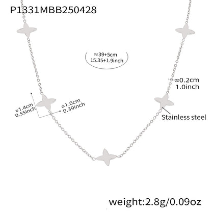 B廠【P1331】歐美ins風飾品不鏽鋼幸運四葉草鎖骨項鍊雙層疊戴鍍18k真金 25.05-2