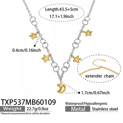 B廠【TXP537】「月光流淌」仙女風星星月亮吊墜項鍊手鍊精緻高顏值雙色間鎖骨鏈
 26.01-2