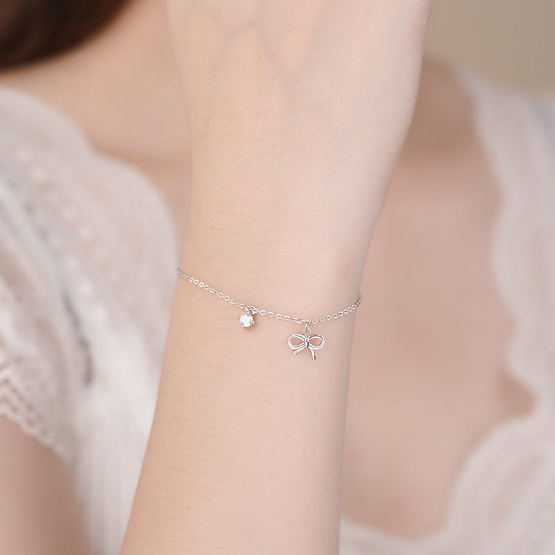 E廠【YC4519SL】足銀S999甜美蝴蝶結鋯石手鍊女文藝優雅秋冬氣質小眾閨蜜手飾
 25.11-2