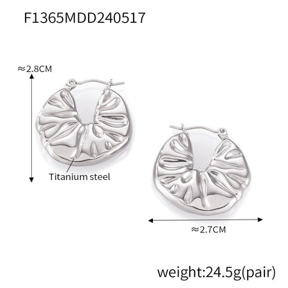 B廠【F1365】歐美ins風百搭不規則褶皺耳環小眾設計感耳扣鈦鋼肌理耳飾女 24.05-4