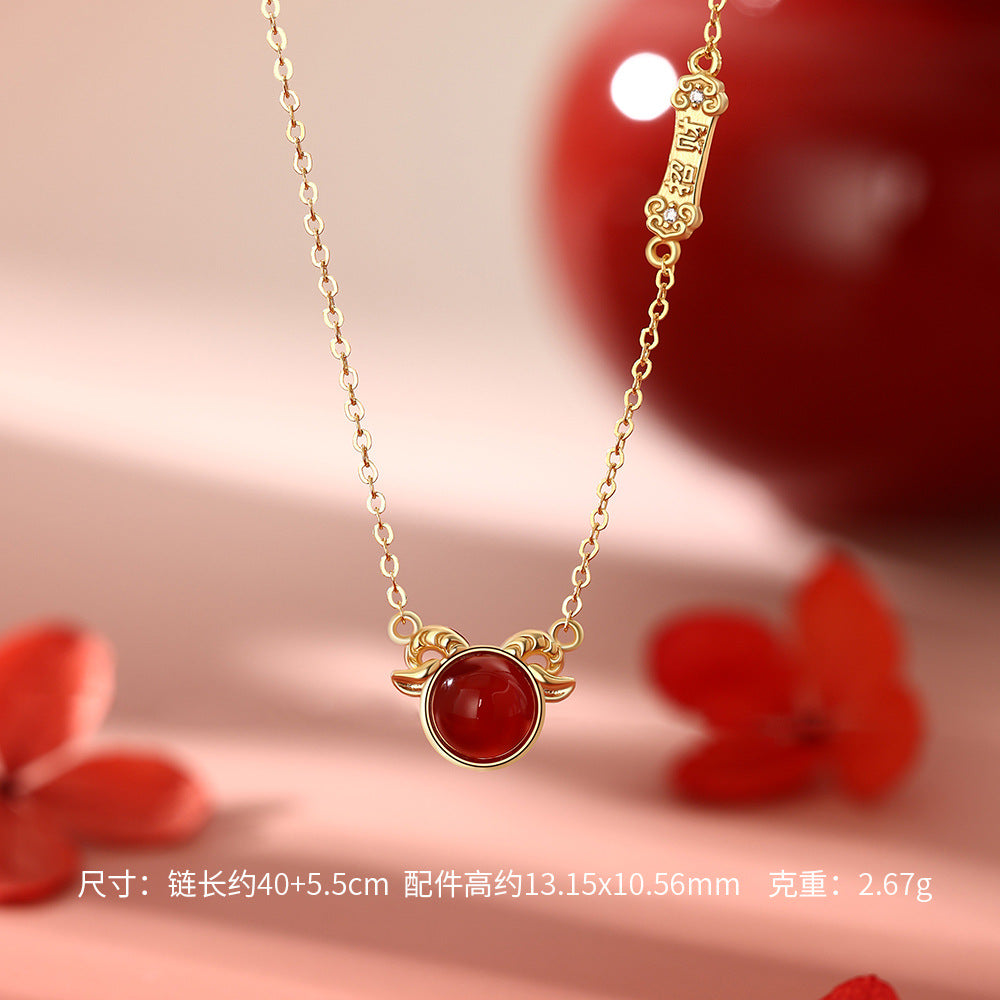 D廠【YC0492N】原創足銀S999本命年生肖羊紅瑪瑙項鍊手鍊耳釘新中式首飾
 26.10-4