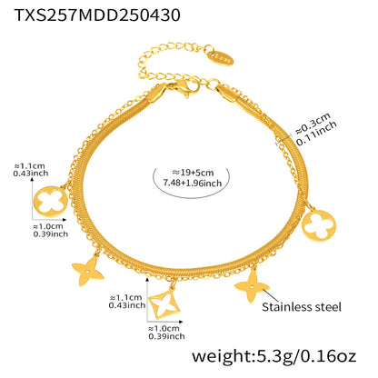 B廠【TXS257】簡約輕奢風不鏽鋼刀片雙層腳鍊鏤空老花多配件吊墜夏日潮款 25.05-2
