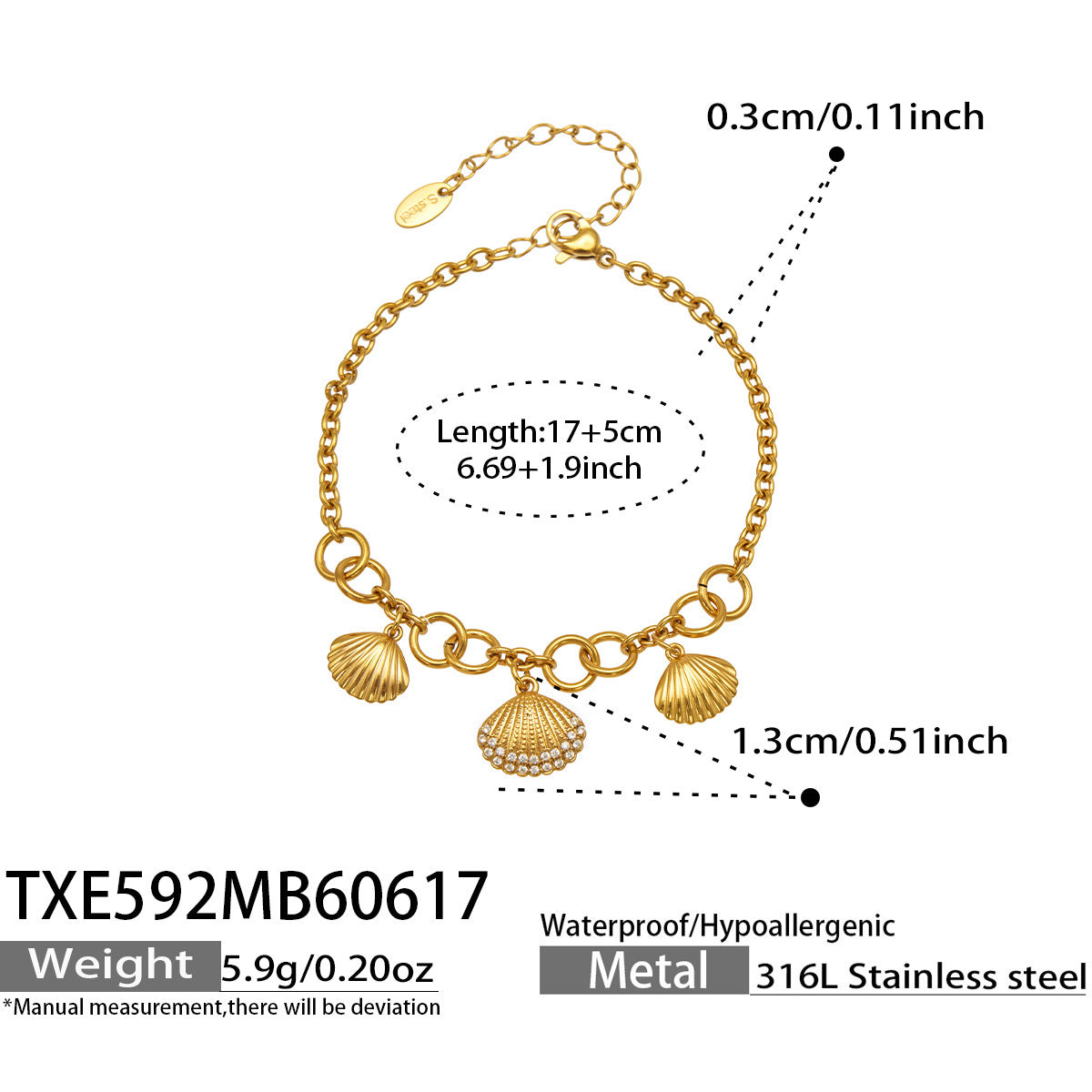 B廠【TXP592】海洋沙灘風小貝殼微鑲鋯石DIY吊墜項鍊手鍊首飾組不鏽鋼鍍18k金
 26.06-4