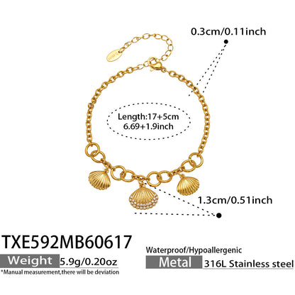 B廠【TXP592】海洋沙灘風小貝殼微鑲鋯石DIY吊墜項鍊手鍊首飾組不鏽鋼鍍18k金
 26.06-4