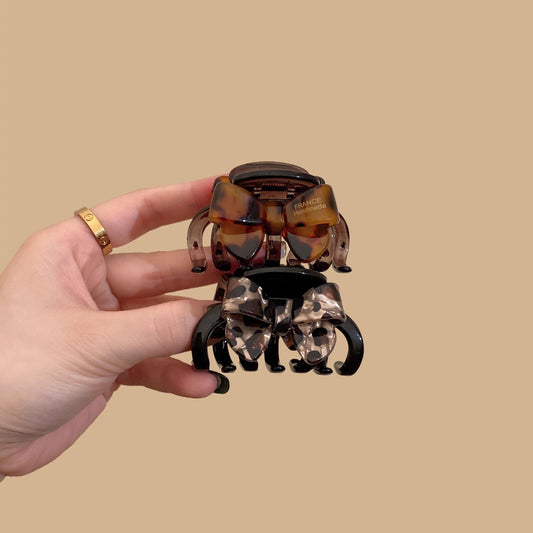 C廠【Y1070】復古豹紋蝴蝶結抓夾女高級感氣質中型半紮髮夾後腦勺盤髮鯊魚夾子
 26.01-2