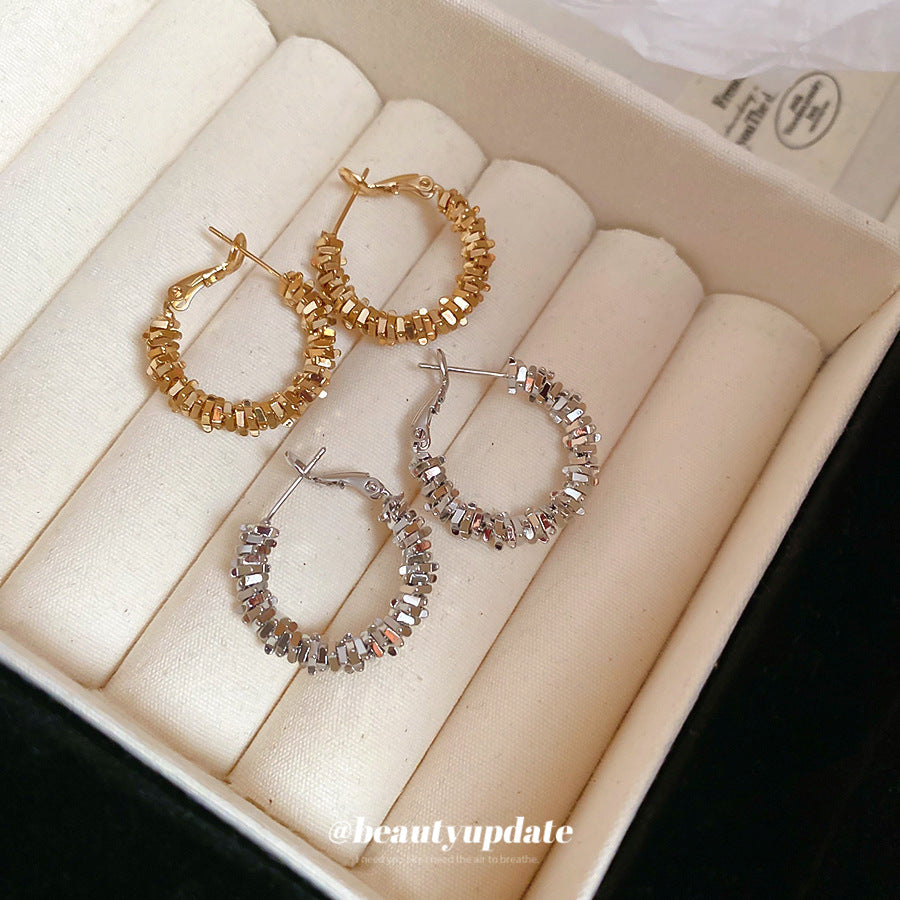 A廠【HE26896】925銀針碎銀不規則耳圈個性簡約冷淡風耳環輕奢高級感耳飾設計感小眾 25.06-1