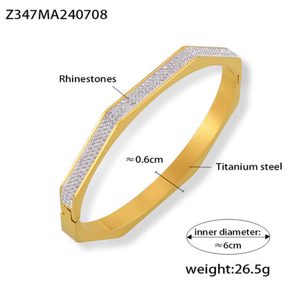 B廠【Z347】歐美跨境幾何八角形鈦鋼手鐲鍍18k真金鑲滿鑽ins風時尚百搭飾品女 24.07-3