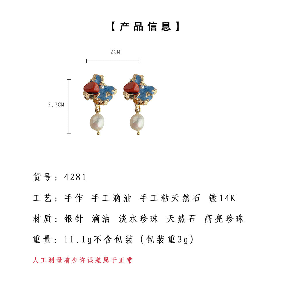 C廠【4281】文藝復古巴洛克淡水珍珠不規則異形幾何藝術生耳環女耳環飾品 24.09-2