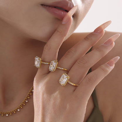 B廠【A983】ins超大鋯石鑲鑽開口可調戒指女不掉色鈦鋼時尚輕奢食戒 25.02-3