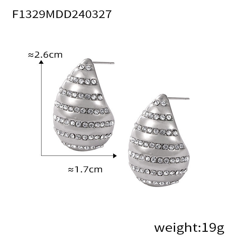 B廠【F1328-30】時尚輕奢風耳環鈦鋼鍍金鑲鑽水滴形耳環歐美復古個性創意設計耳環 24.04-2