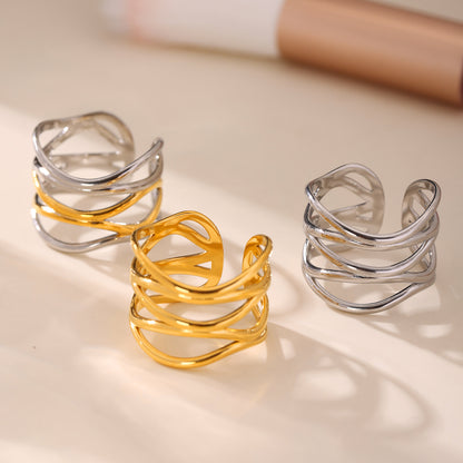 B廠【A098】ins小眾多層交叉拼色戒指女不鏽鋼18k鍍金跨境熱銷款食指戒 25.04-2