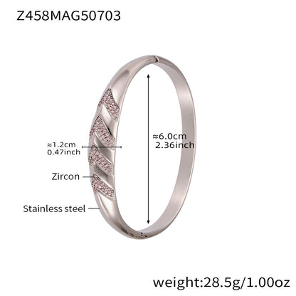 B廠【Z454】滿鑽5A鋯石卡扣高品質超閃手環組合不鏽鋼鍍18k真金不掉色 25.07-3