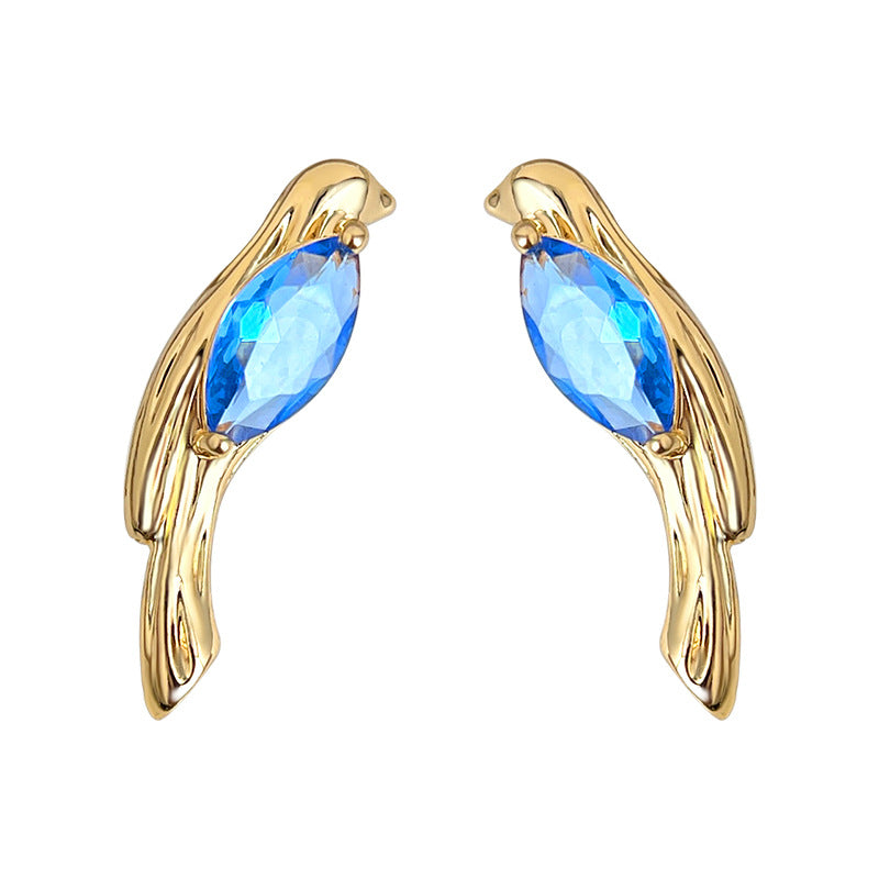 A廠【7154】原創藝術鳥鑲嵌鋯石個性小眾設計創意925銀針新款耳環耳環女
 25.11-4