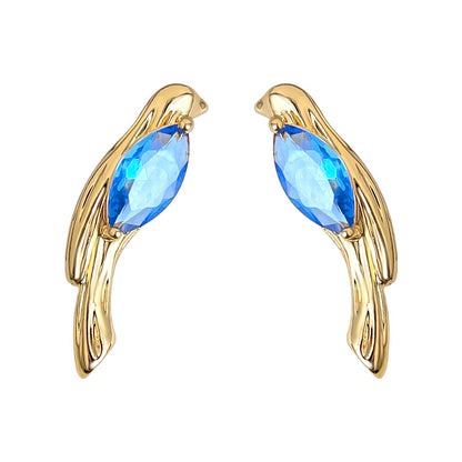 A廠【7154】原創藝術鳥鑲嵌鋯石個性小眾設計創意925銀針新款耳環耳環女
 25.11-4