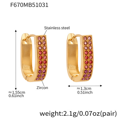 B廠【F670】超閃5A鋯石U型卡扣彩鑽耳扣歐美風時尚輕奢百搭不鏽鋼耳飾
 25.11-1