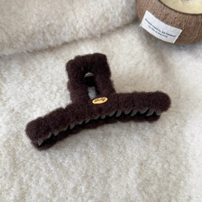 C廠【Y1075】秋冬毛絨金標抓夾女2026新款高級感後腦勺髮夾氣質盤髮鯊魚夾髮飾
 26.01-2