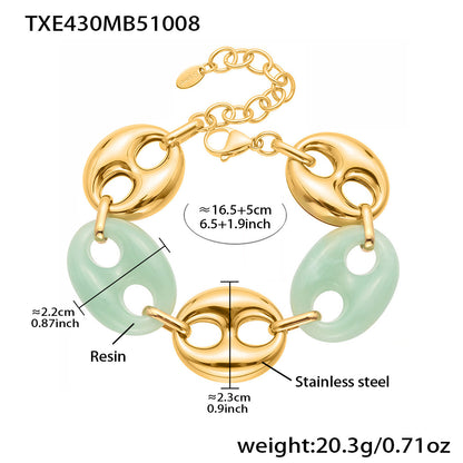 B廠【TXP430】不銹鋼豬鼻子樹脂項鍊多色時尚手工鍊鍍18k金項鍊手鍊耳環
 25.10-3