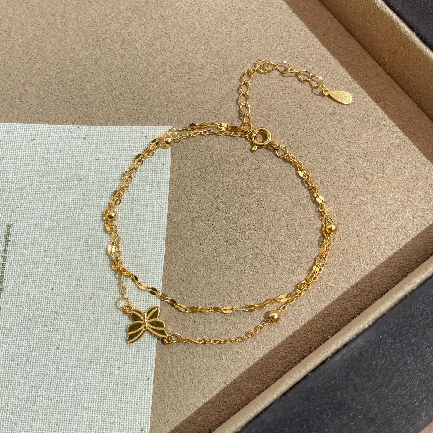 F廠【DQ0298S】S925純銀精緻雙層蝴蝶手鍊女輕奢高級感小清新手飾品
 25.09-1