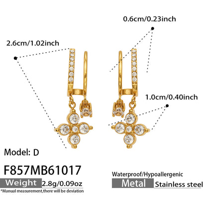 B廠【F857】幾何四瓣花愛心鑲锆石耳墜不鏽鋼耳環組
 26.10-4