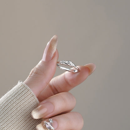 D廠【YC3138R】S925純銀羽毛鑲鑽戒指獨特氣質文藝簡約清新開口戒手飾 25.02-4