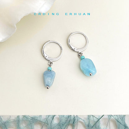 A廠【6007】「蔚藍之海」~清新藍水晶礫石耳環個性ins風天然石度假風耳飾 25.06-2