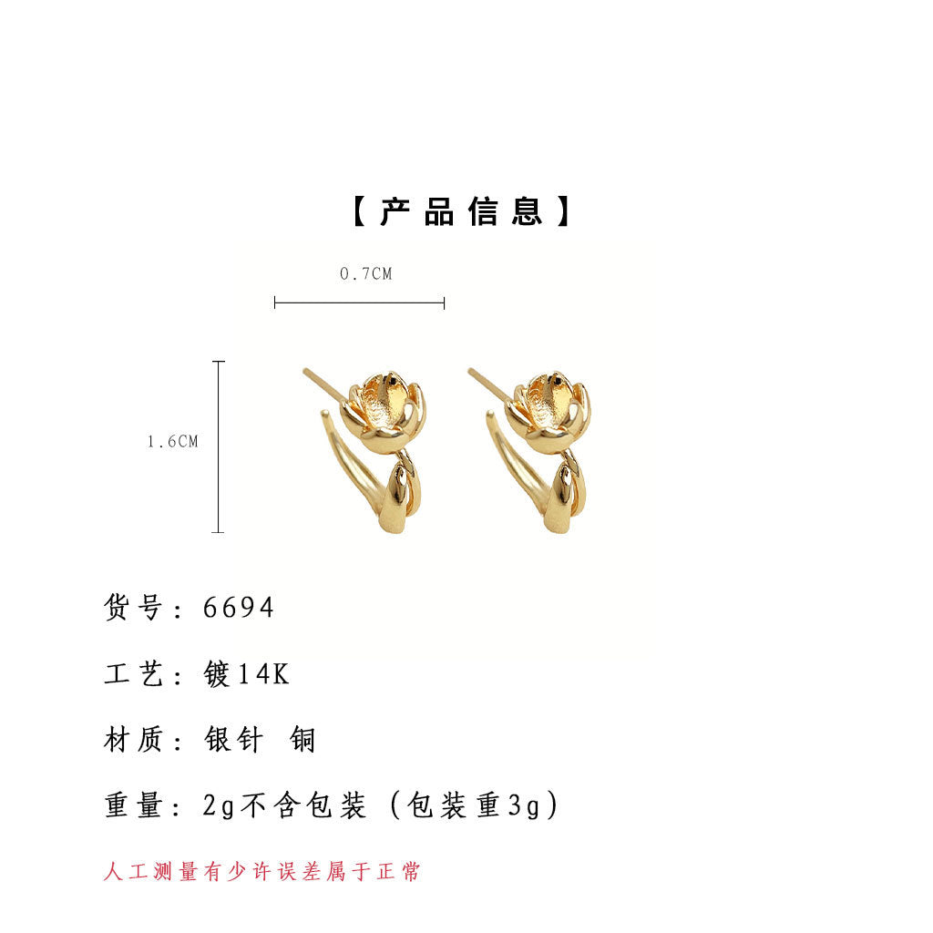 C廠【6694】原創蓮花~極簡主義925銀針時尚通勤簡約高級感新款花朵耳環女耳環
 25.10-1