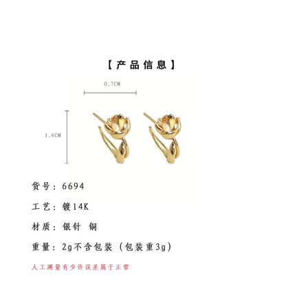 A廠【6694】原創蓮花~極簡主義925銀針時尚通勤簡約高級感新款花朵耳環女耳環
 25.10-1