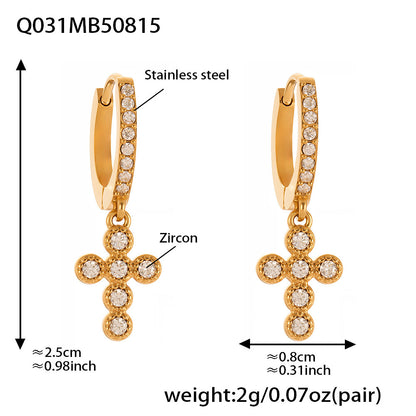 B廠【Q015】不鏽鋼超閃5A鋯石十字架耳環跨國簡約輕奢風耳環鍍18k真金 25.08-5
