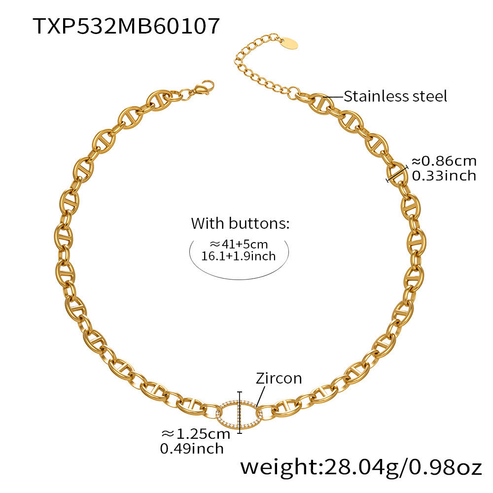 B廠【TXP532】歐美ins冷淡風豬鼻子鑲嵌鋯石項鍊手鍊耳環首飾組不銹鋼鍍18k金
 26.01-2