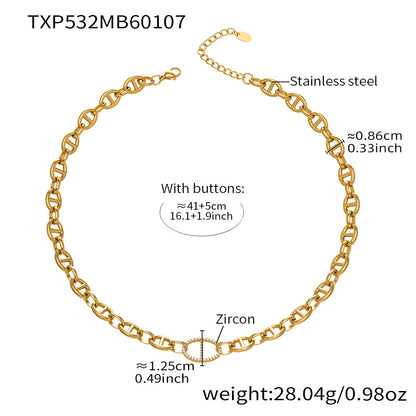 B廠【TXP532】歐美ins冷淡風豬鼻子鑲嵌鋯石項鍊手鍊耳環首飾組不銹鋼鍍18k金
 26.01-2
