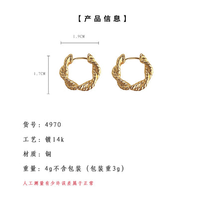 A廠【4970】時尚通勤高級感鍍14K簡約麻花氣質百搭耳飾圓形幾何耳環耳環
 25.10-1
